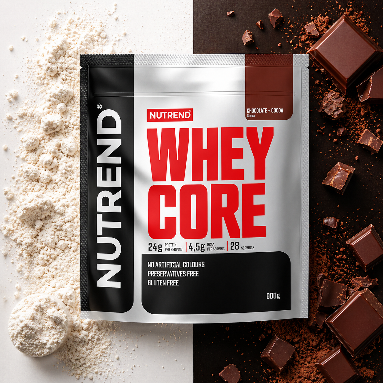100% Whey Protein Chocolate + Cocoa 900g Gluten Free Whey Protein Powder NUTREND