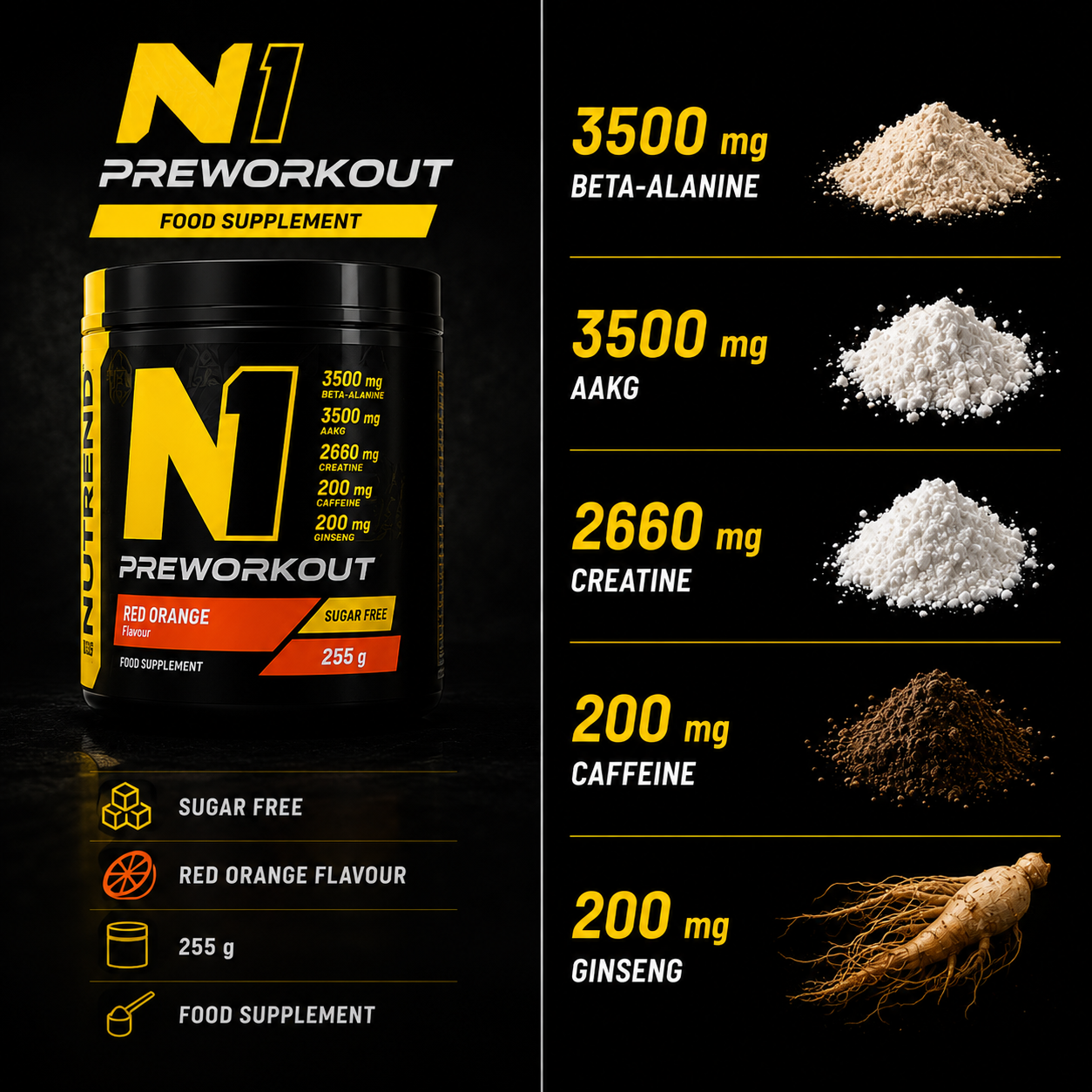 N1 Pre Workout Red Orange 255g High Energy Pre Workout NUTREND