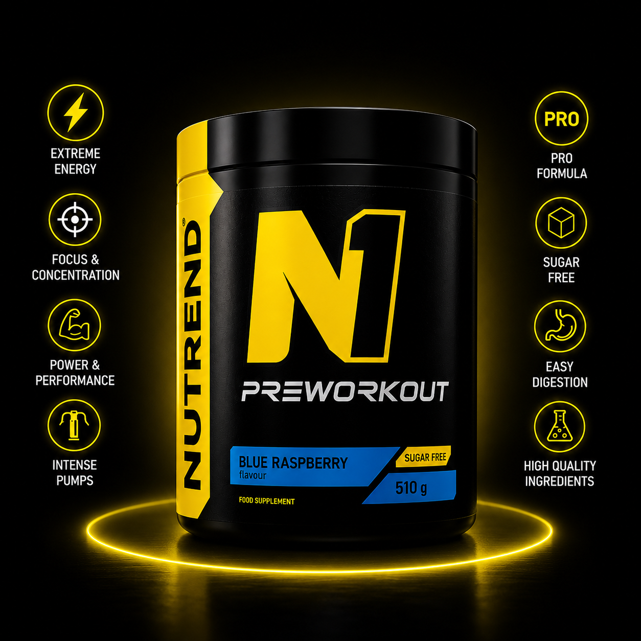 N1 Pre Workout Blue Raspberry 510g High Energy Pre Workout NUTREND