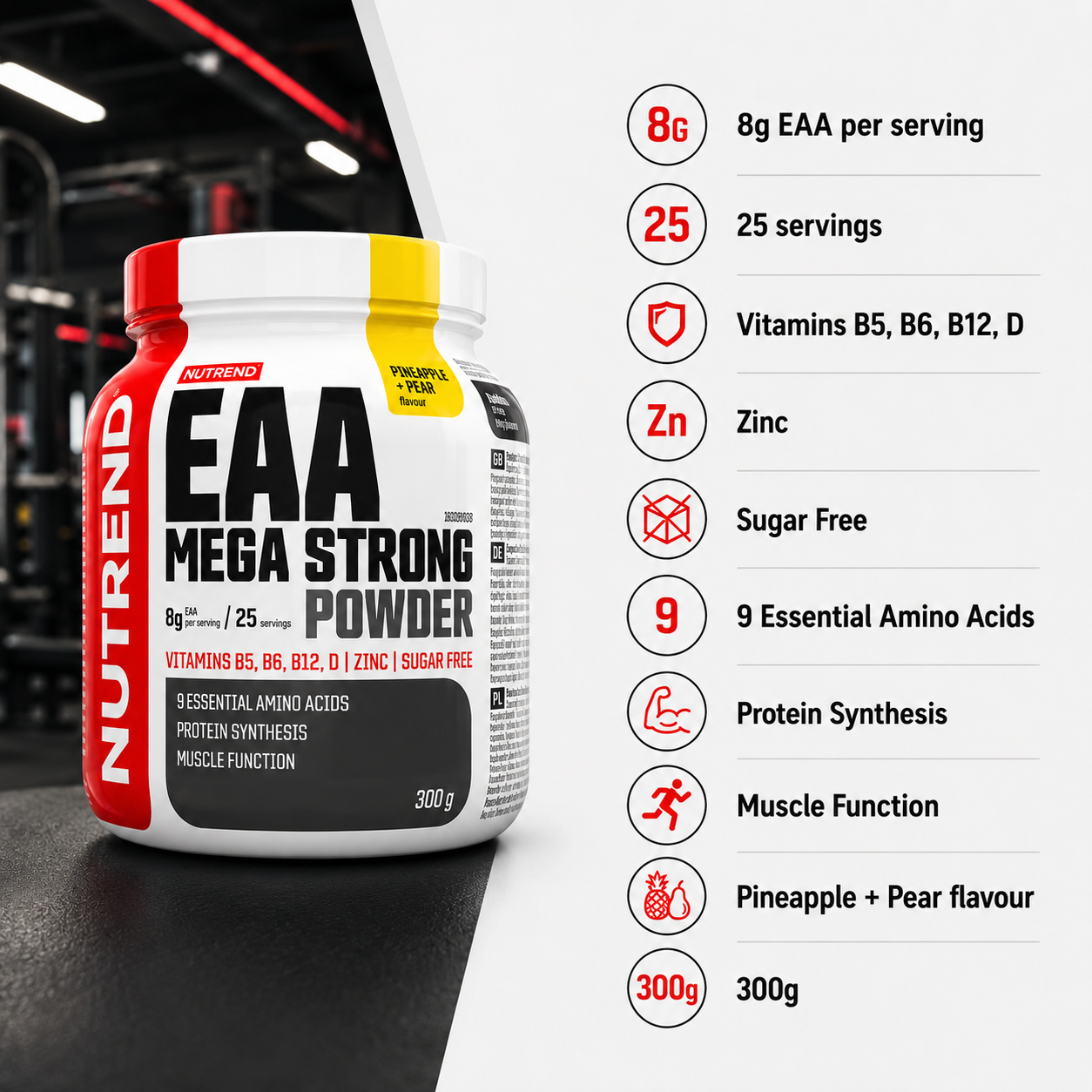 EAA Mega Strong Powder Pineapple + Pear 300g Essential Amino Acid Powder NUTREND