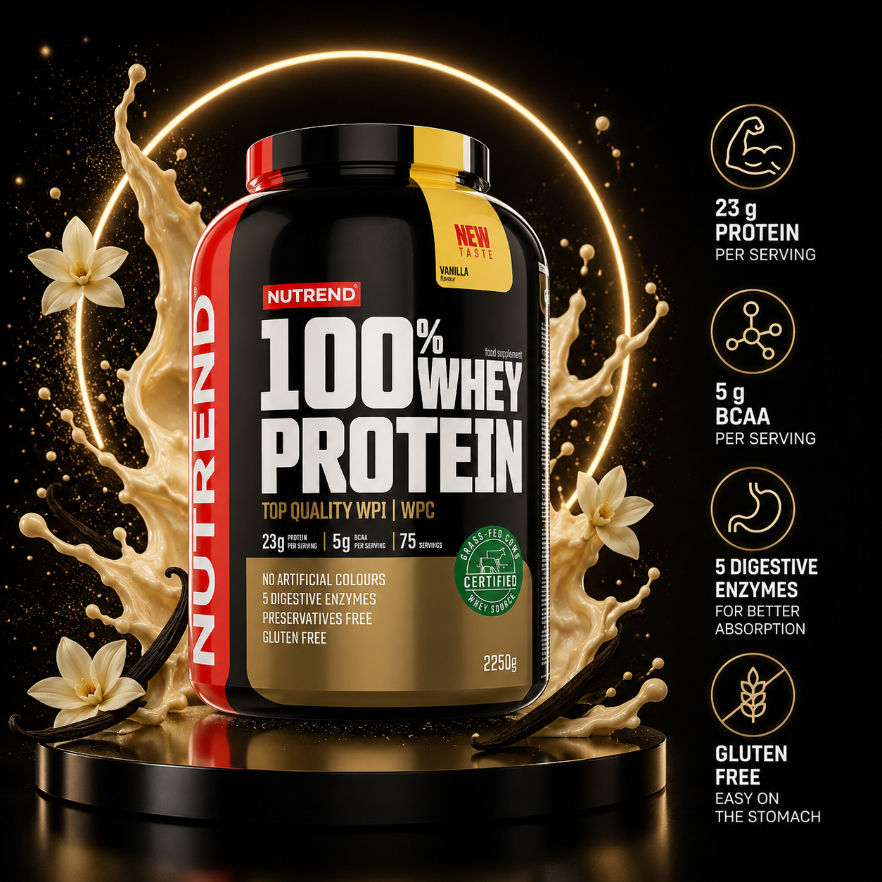 100% Whey Protein Vanilla 2250g Whey Protein Powder NUTREND