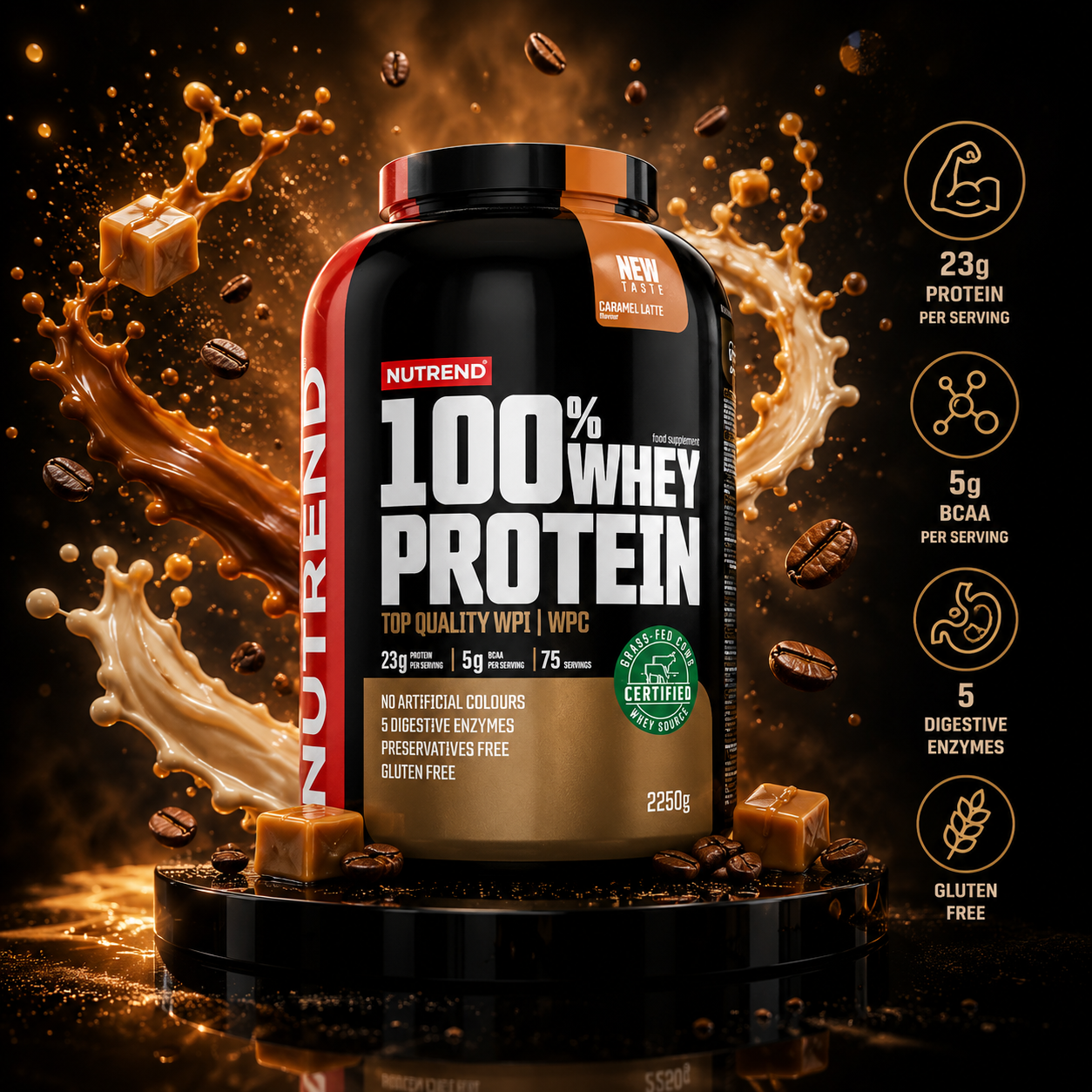 100% Whey Protein Caramel Latte 2250g Whey Protein Powder NUTREND