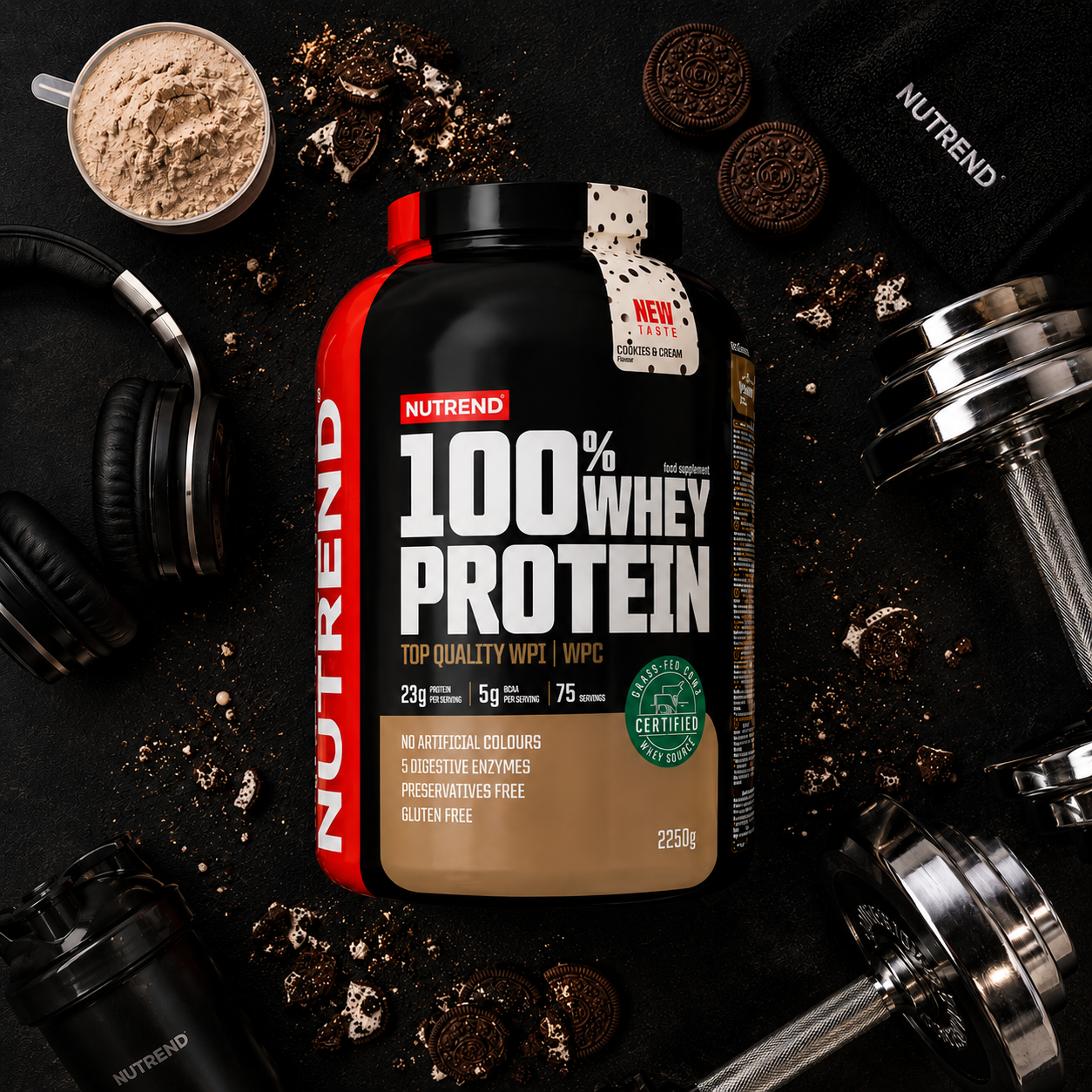 100% Whey Protein Cookies Cream 2250g Whey Protein Powder NUTREND