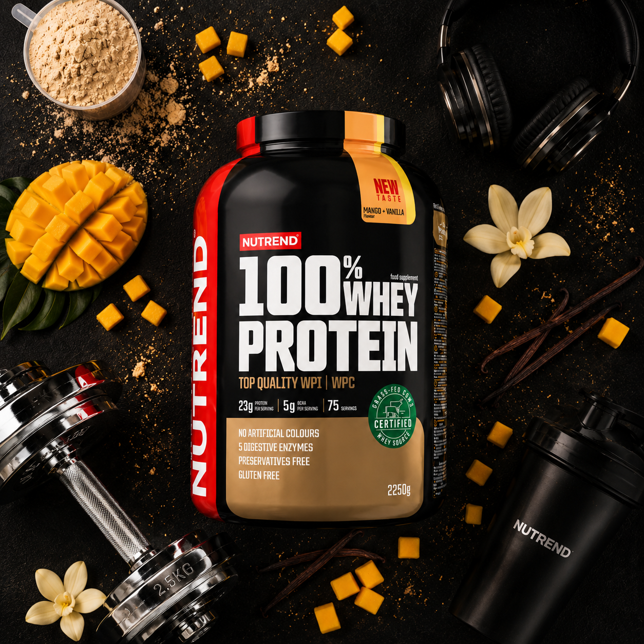 100% Whey Protein Mango + Vanilla 2250g Whey Protein Powder NUTREND