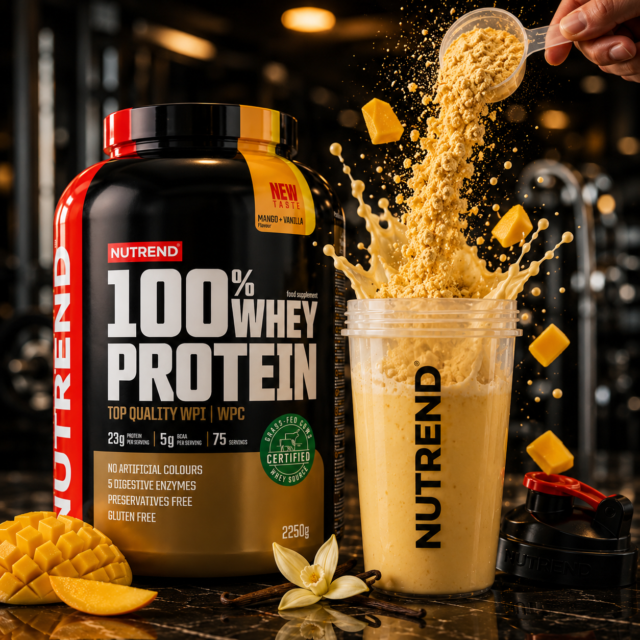 100% Whey Protein Mango + Vanilla 2250g Whey Protein Powder NUTREND