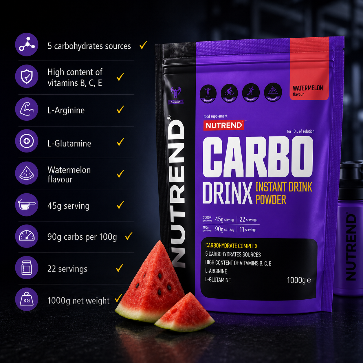 Carbodrinx Instant Drink Powder Watermelon 1000g Hydration & Electrolyte Drink NUTREND