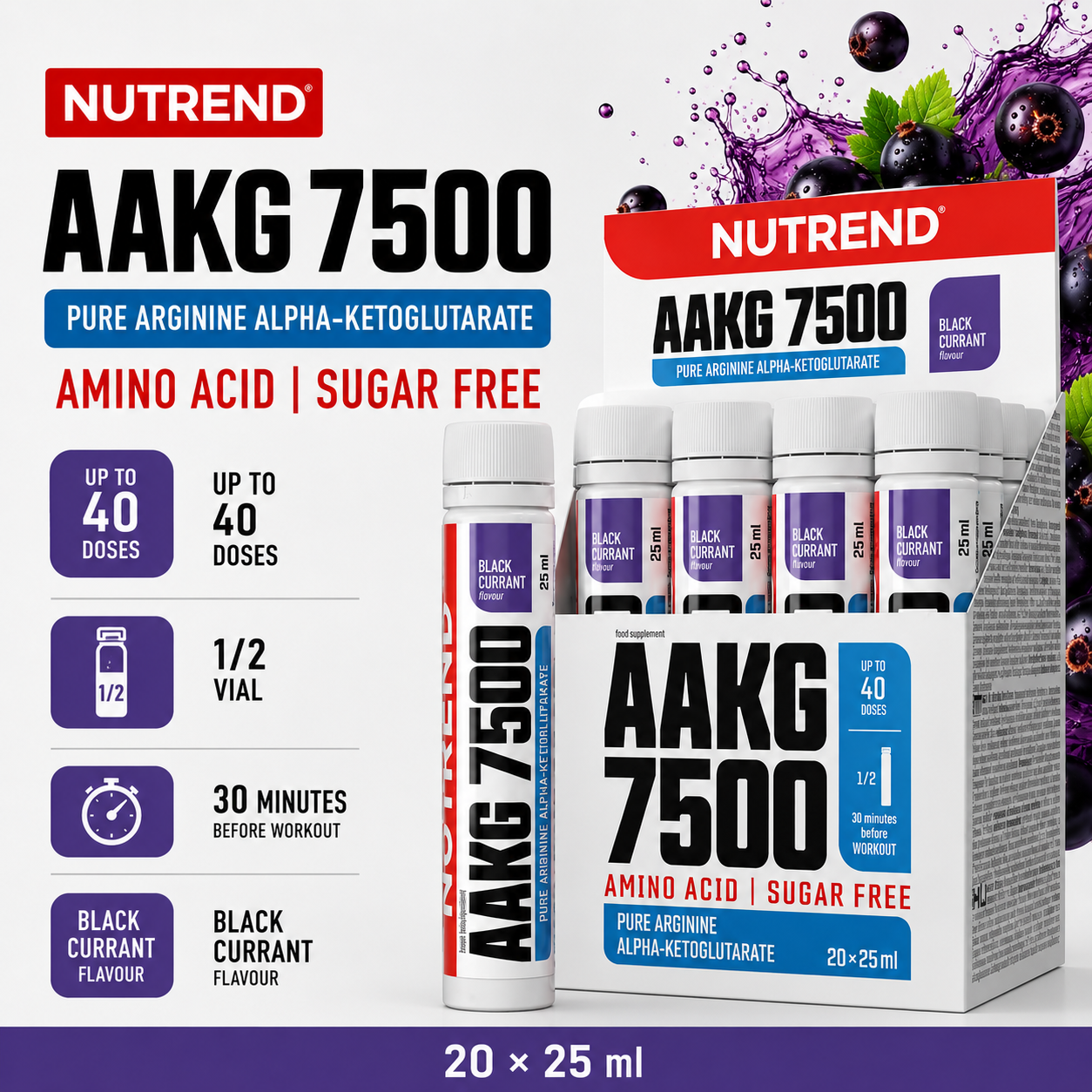 AAKG 7500 Shot Black Currant 25ml Nitric Oxide Booster NUTREND
