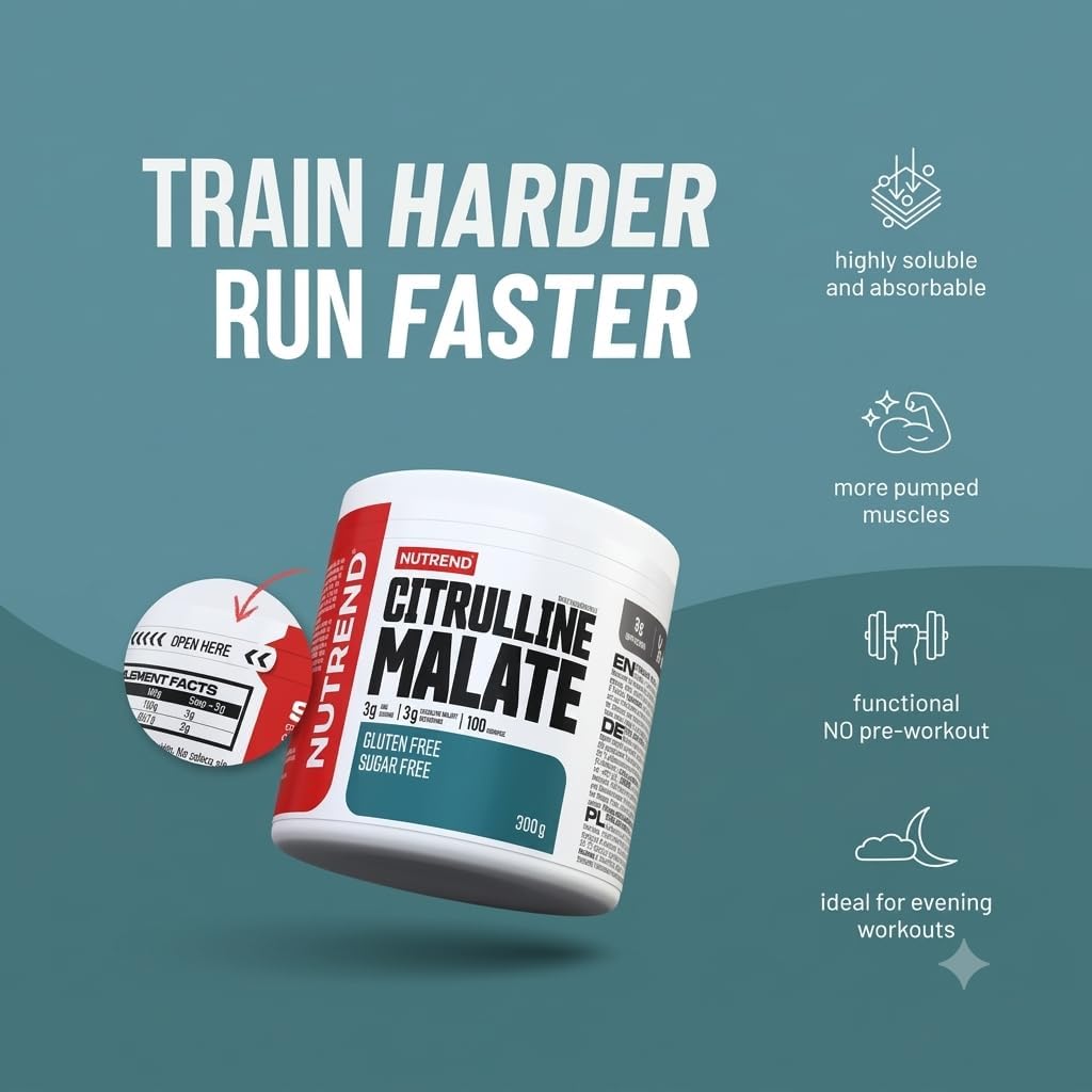 Nutrend Citrulline Malate 2:1 Unflavoured 300g – 3g Per Serving For Muscle Pump & Workout Performance