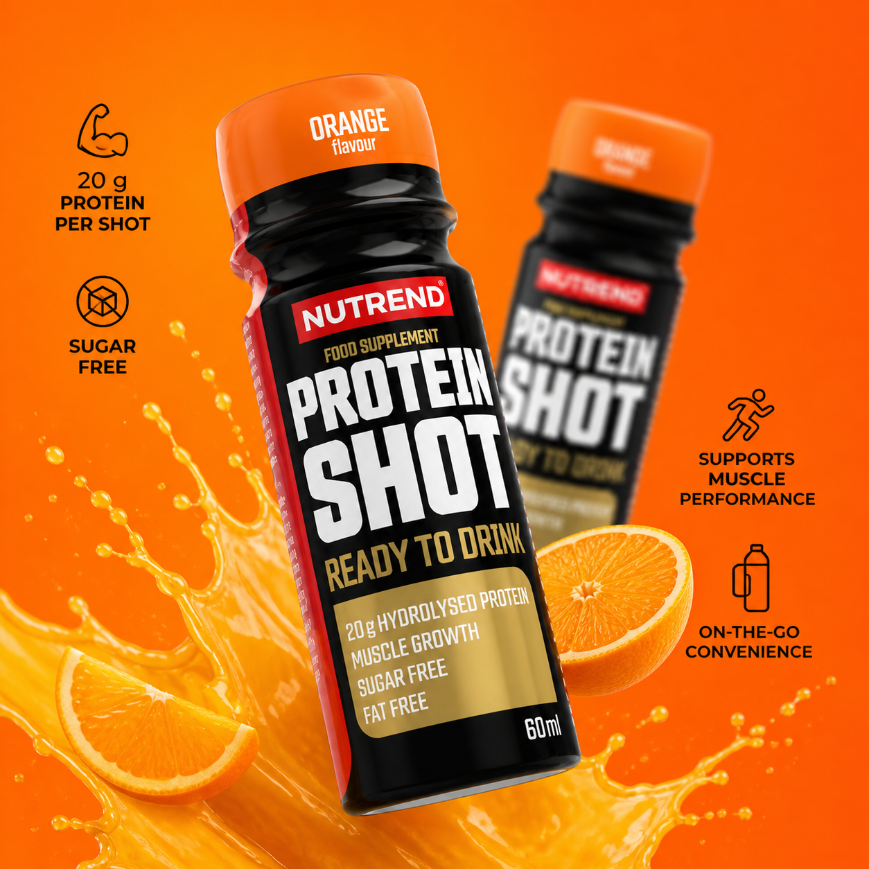 Hydrolysed Protein Shot Orange Flavour 60ml High Protein Recovery Shot NUTREND
