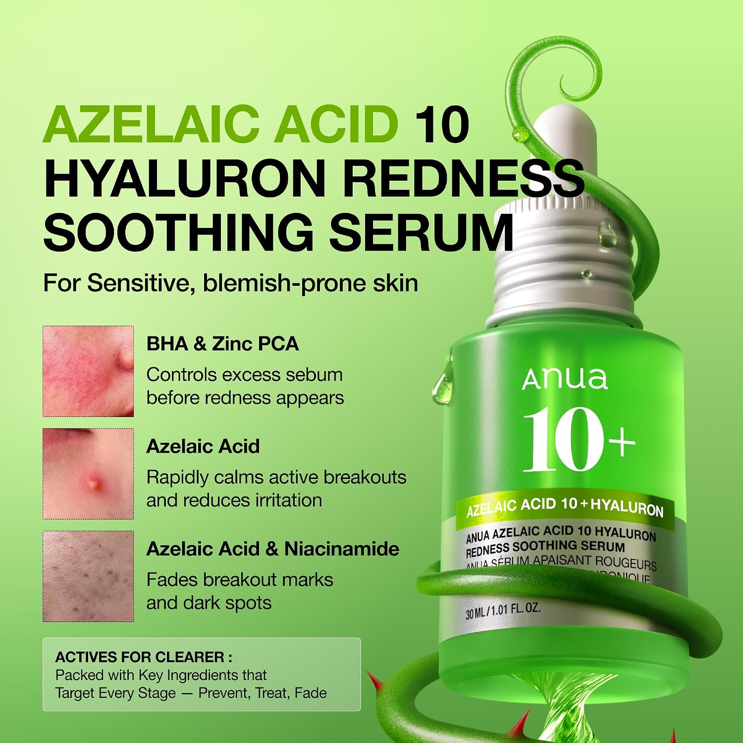 Anua Azelaic Hyaluron Soothing Serum 30ml For Redness Relief, Hydration & Skin Brightening