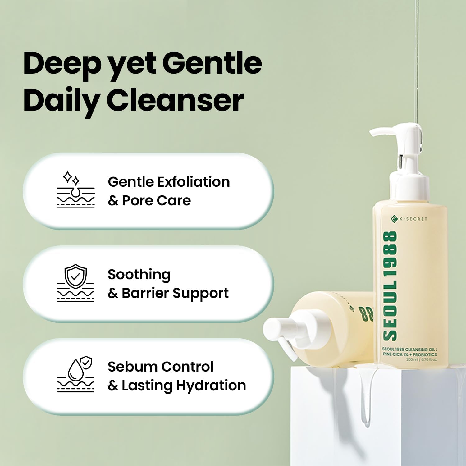 K-secret Seoul 1988 Cleansing Oil Pine Cica 1% + Probiotics 200ml For Makeup Removal, Deep Cleansing & Skin Barrier Care