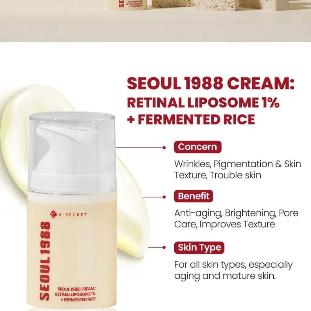 K-secret Seoul 1988 Retinal Lipo Cream 1% + Fermented Rice 50ml For Anti-aging, Wrinkle Care & Firming