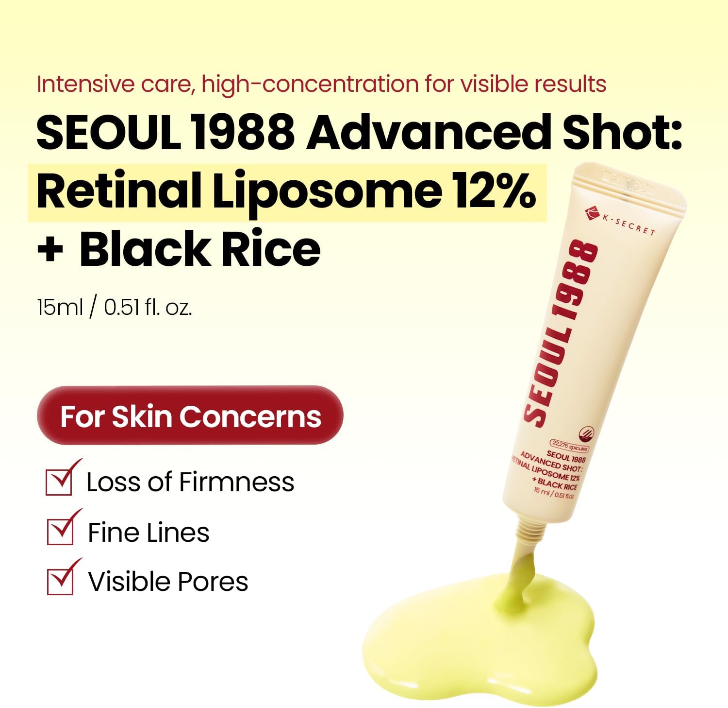 K-secret Seoul 1988 Advanced Shot Retinal Liposome 12% + Black Rice 15ml For Intensive Anti-aging, Firming & Wrinkle Care