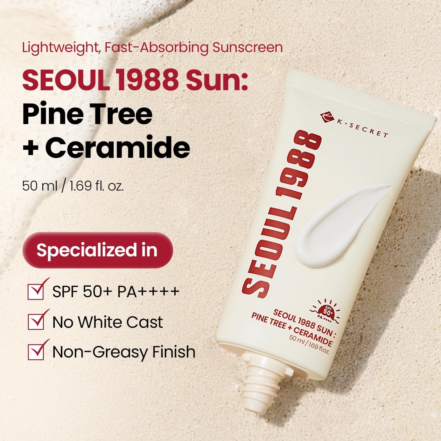 K-secret Seoul 1988 Pine Tree + Ceramide Sunscreen Spf50+ Pa++++ 50ml For Daily Uv Protection & Skin Barrier Care
