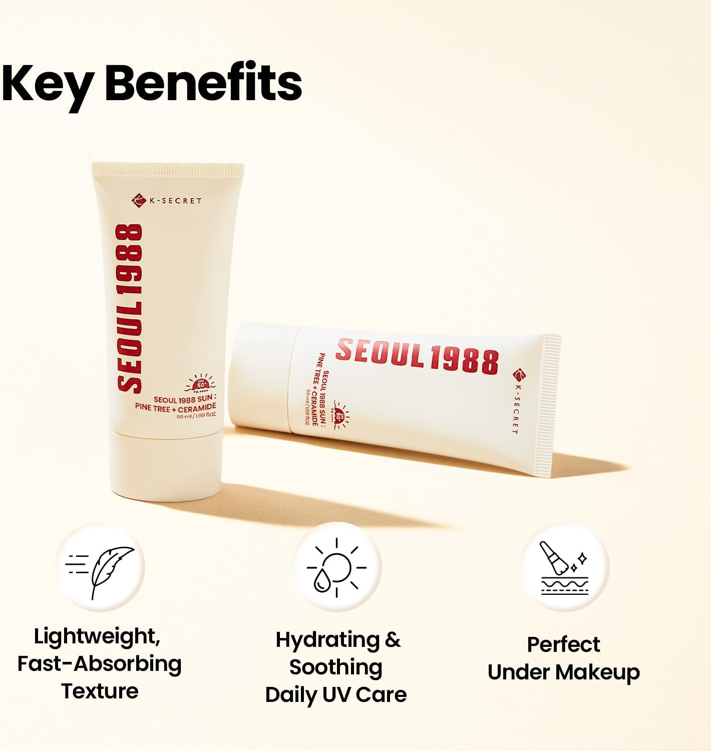 K-secret Seoul 1988 Pine Tree + Ceramide Sunscreen Spf50+ Pa++++ 50ml For Daily Uv Protection & Skin Barrier Care