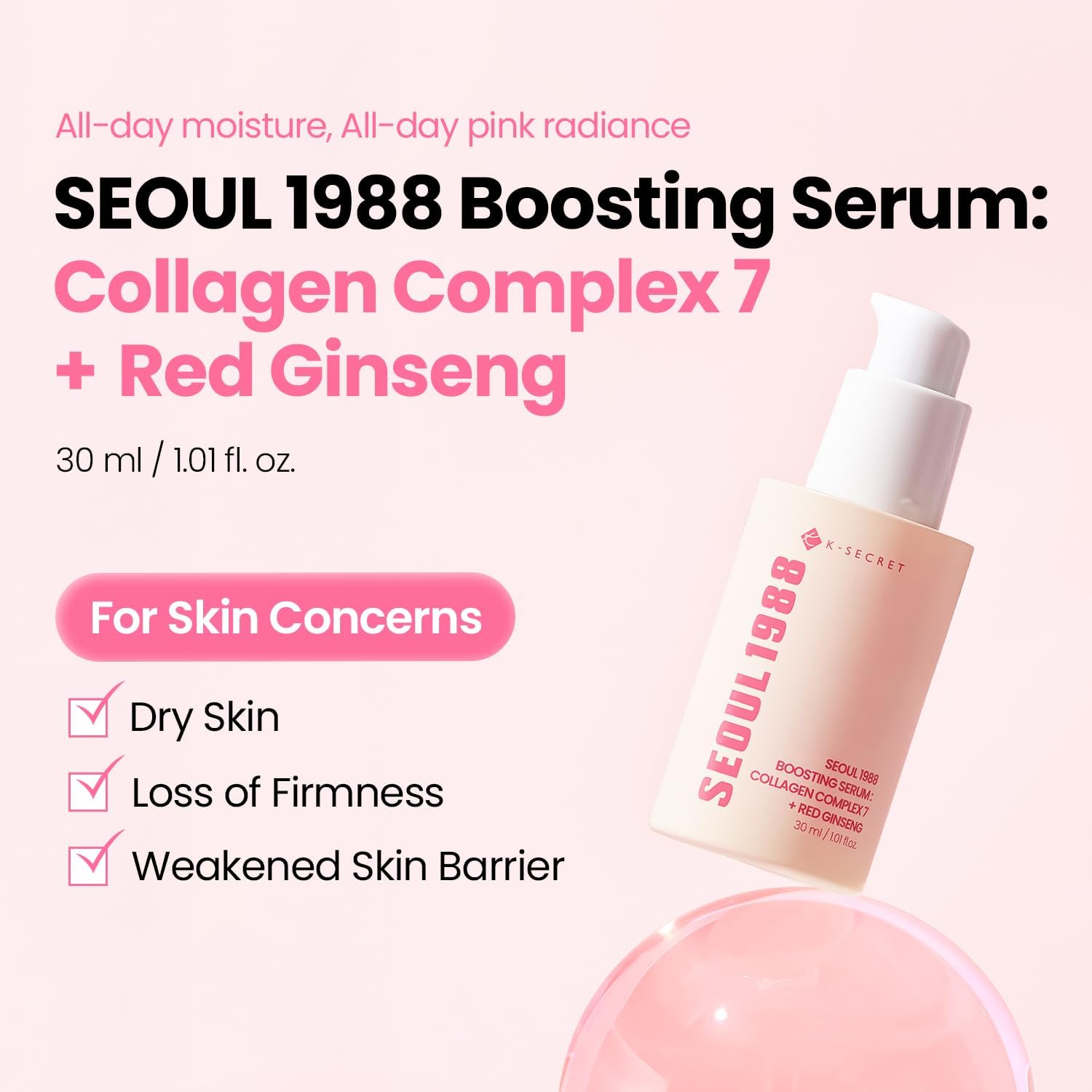 K-secret Seoul 1988 Boosting Serum Collagen Complex 7 + Red Ginseng 30ml For Firming, Elasticity & Skin Renewal