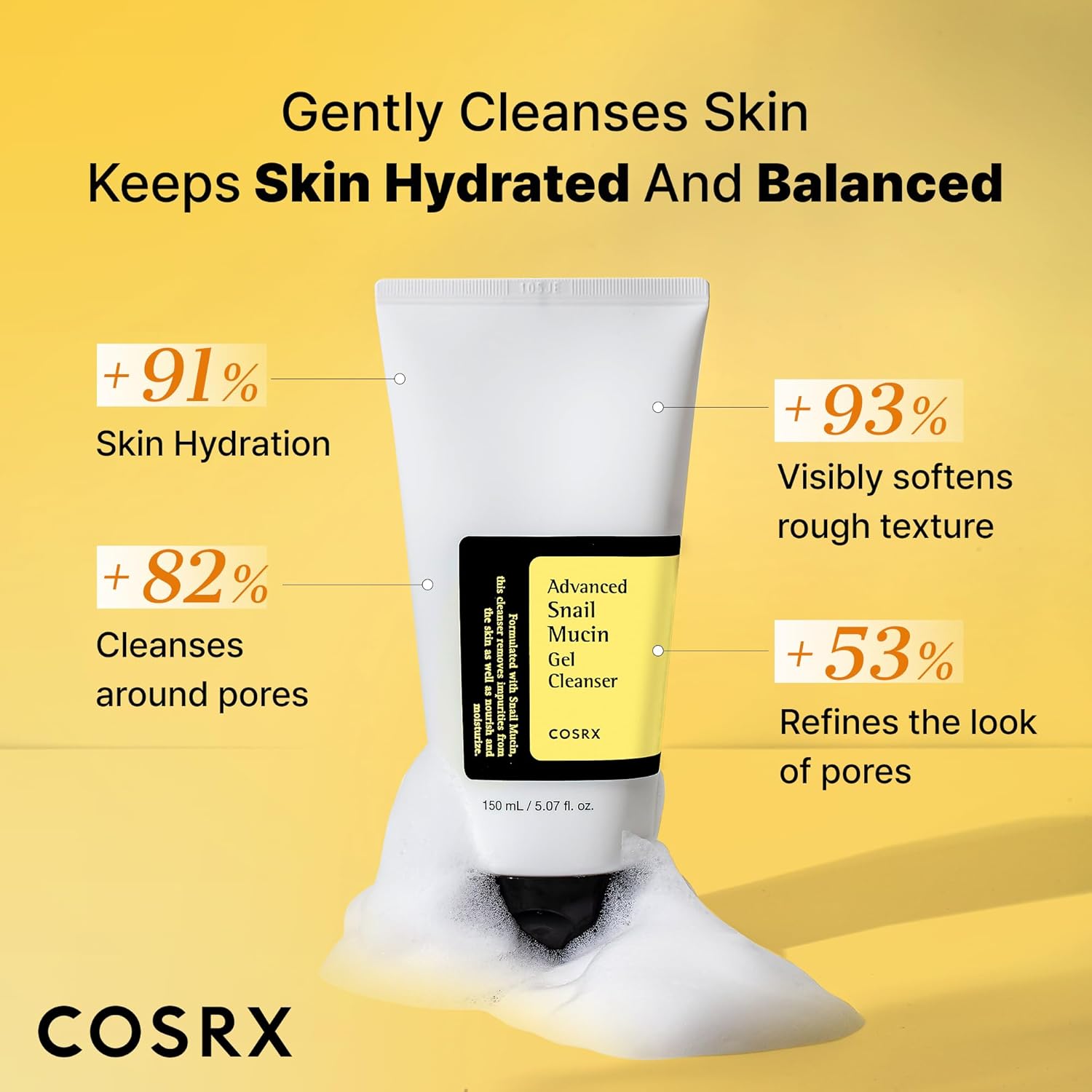 Cosrx Advanced Snail Mucin Gel Cleanser 150ml For Gentle Cleansing, Hydration & Barrier Care