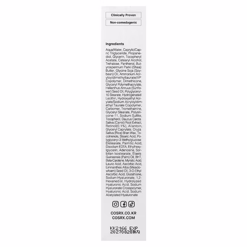Cosrx The Retinol 0.1 Cream 20ml For Anti-aging, Wrinkle Care & Skin Renewal