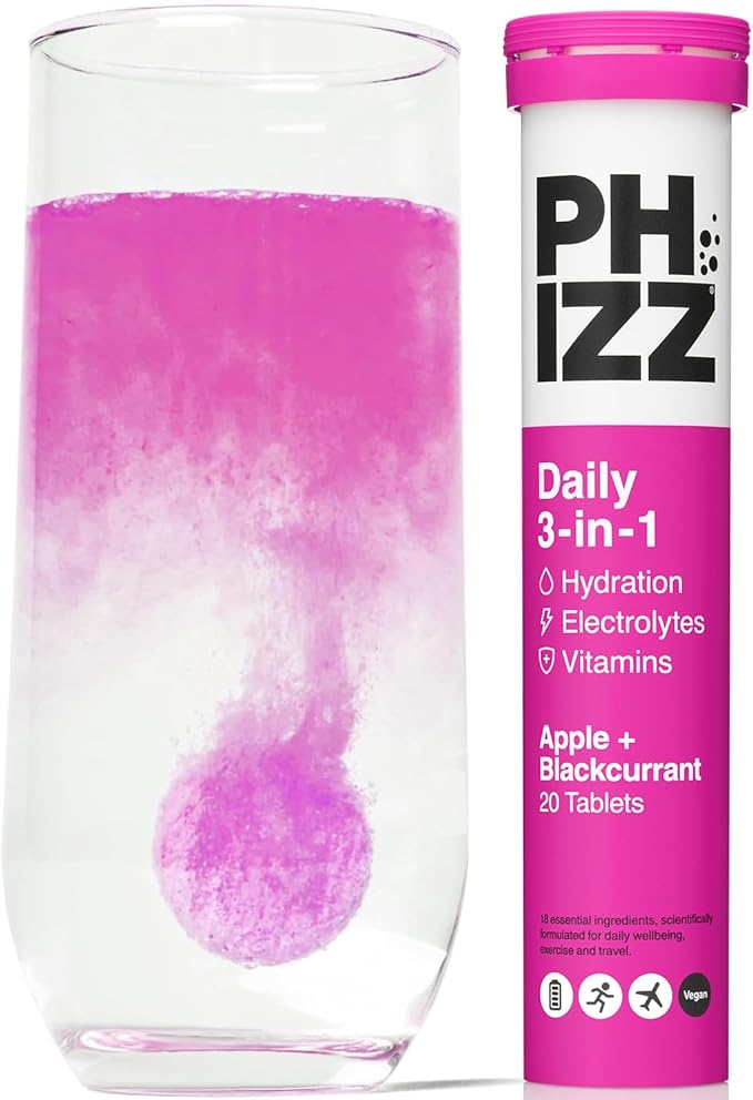Phizz 3-in-1 Multivitamin & Rehydration Apple & Blackcurrant 20 Effervescent Tablets – Hydration, Electrolyte & Daily Vitamin Support