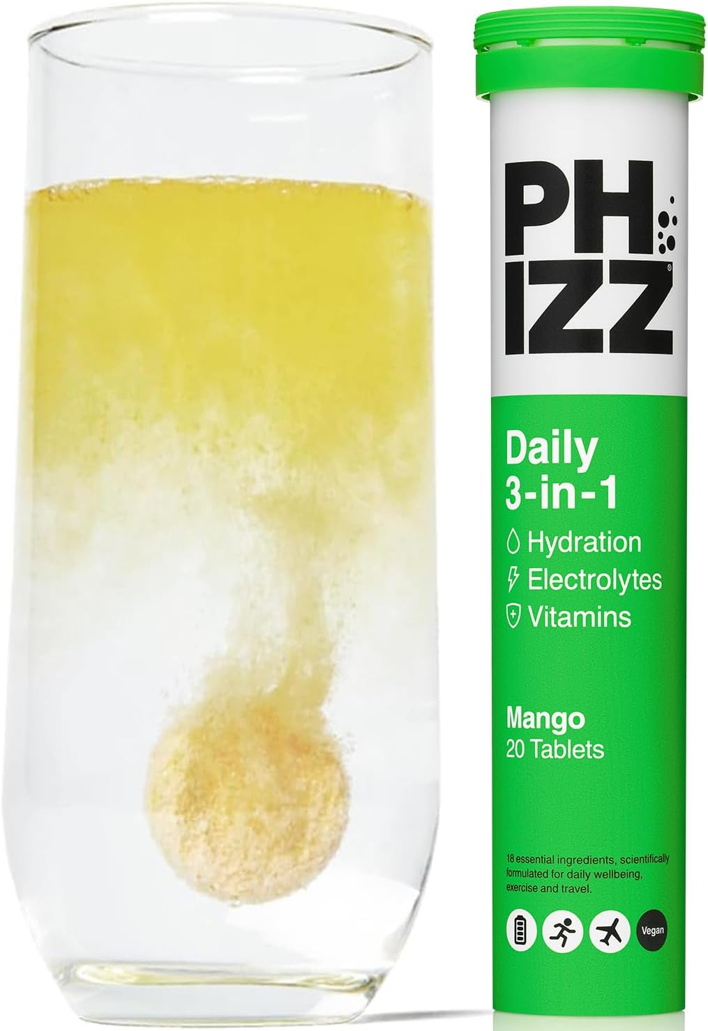 Phizz 3-in-1 Multivitamin & Rehydration Mango 20 Effervescent Tablets – Hydration, Electrolyte & Daily Vitamin Support