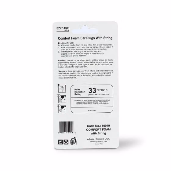 Ezycare Ear Plugs With String - 1 Pair For Noise Reduction & Ear Protection