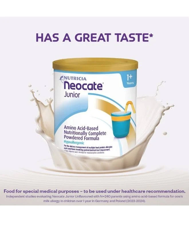Neocate Junior Unflavoured 400g Amino Acid-Based Nutritionally Complete Formula for Children 1+ Years with Cow's Milk Allergy