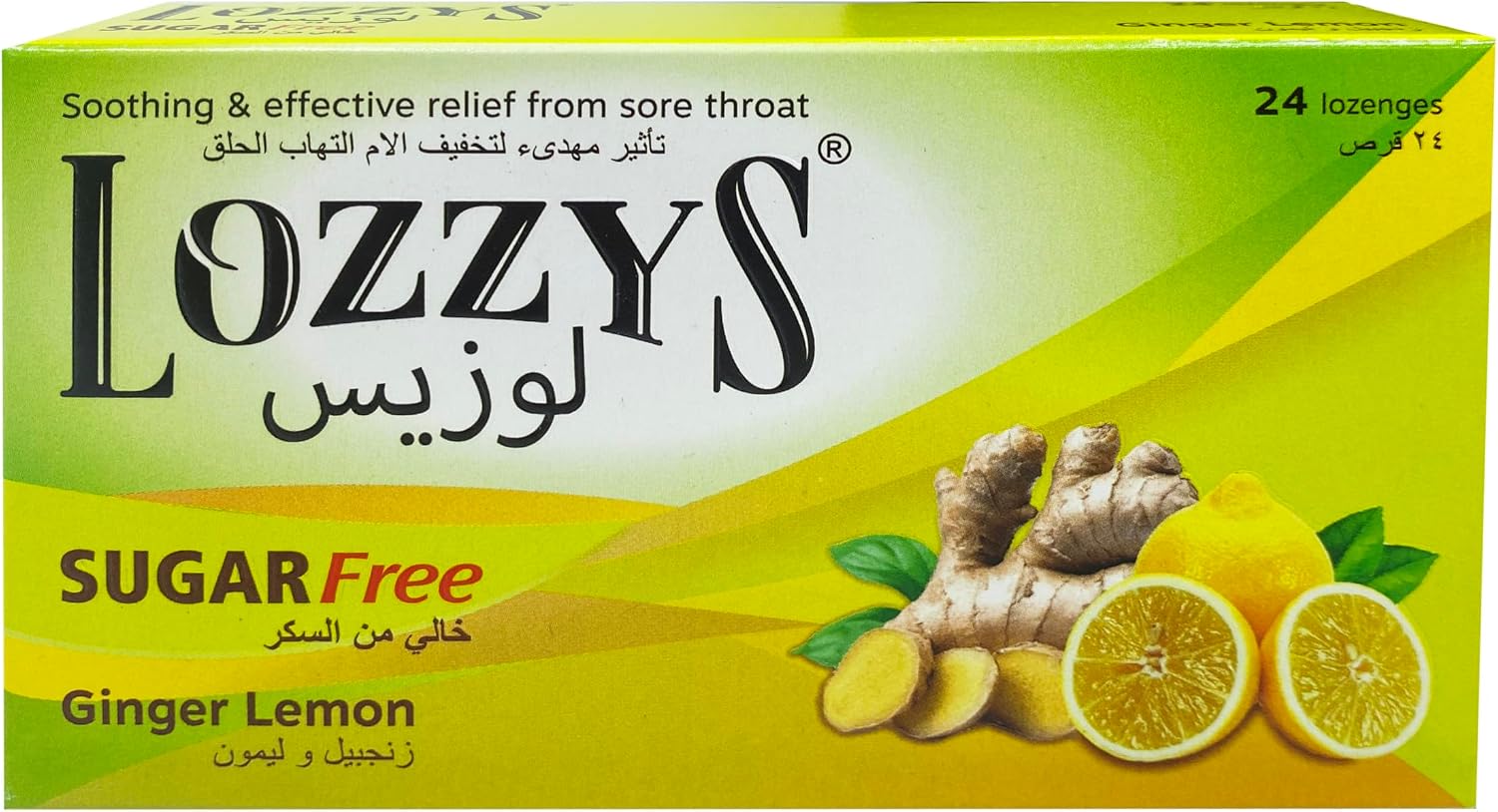 Lozzy's Sugar Free Ginger Lemon Lozenges 24 Pieces For Sore Throat & Cough Relief