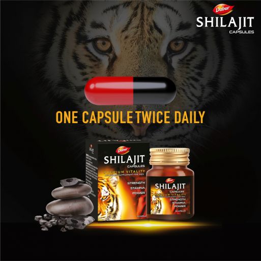 Dabur Shilajit Capsules 100's with Purified Shilajit Extract for Energy, Stamina, Vitality & Men's Wellness