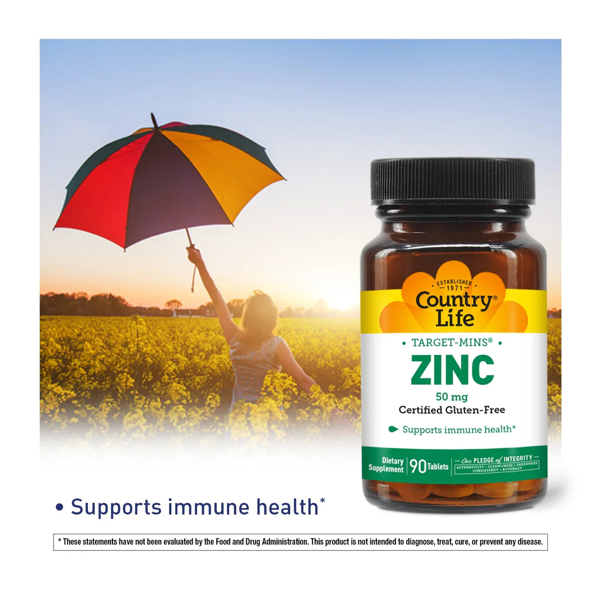 Country Life Zinc 50mg Tablets 90's For Immune Health, Antioxidant Support & Skin Wellness