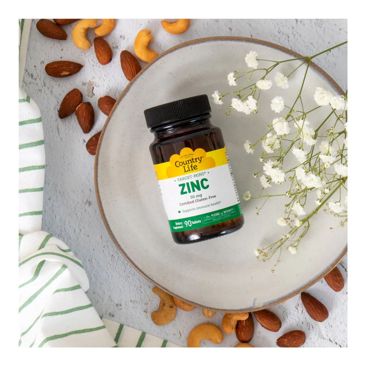 Country Life Zinc 50mg Tablets 90's For Immune Health, Antioxidant Support & Skin Wellness