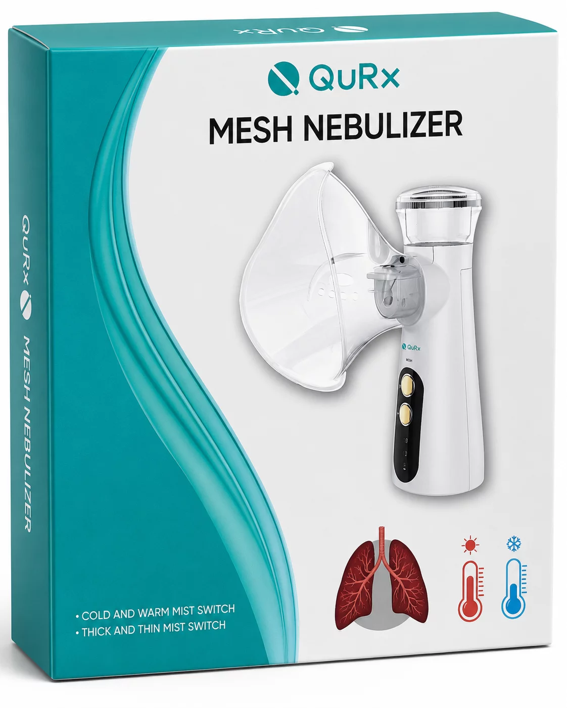 QURX Hot & Cold Mesh Nebulizer JM-06801 for Quiet, Portable Respiratory Therapy