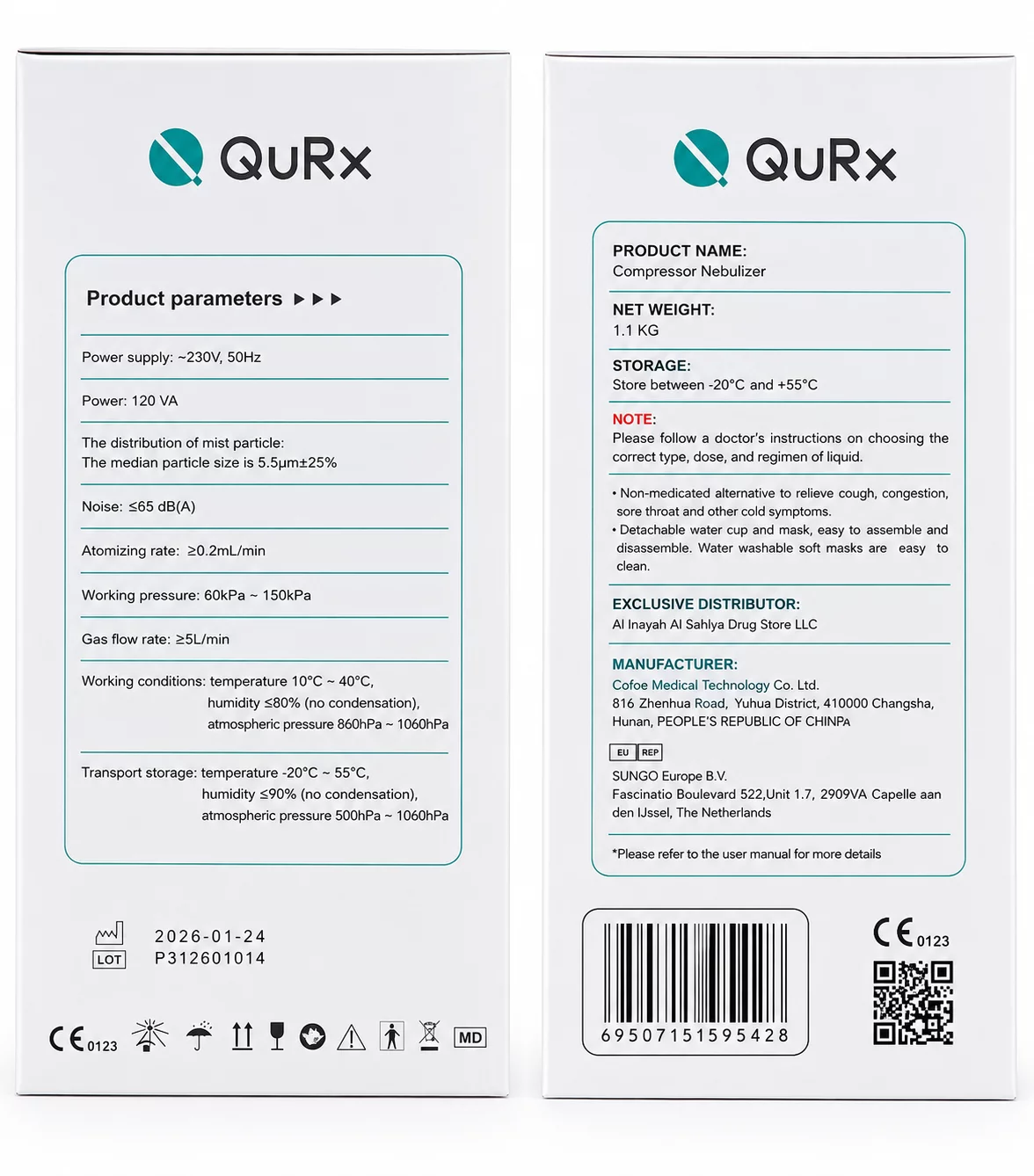 QURX Compressor Nebulizer KF-WHQ-007 for Effective Respiratory Therapy & Medication Delivery