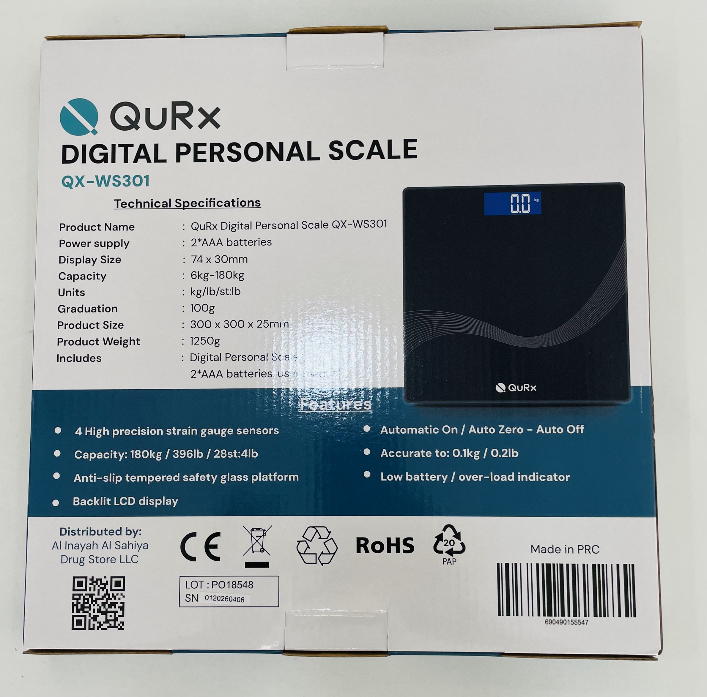 Qurx Digital Weighing Scale 150kg Qx-ws301 With 3-year Warranty For Accurate Body Weight Measurement