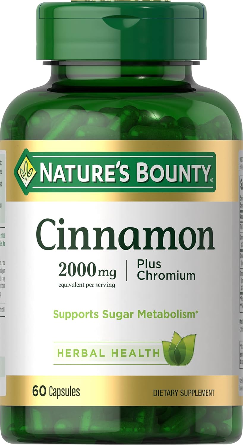 Nature's Bounty Cinnamon 2000mg With Chromium Capsules For Blood Sugar Support 60's