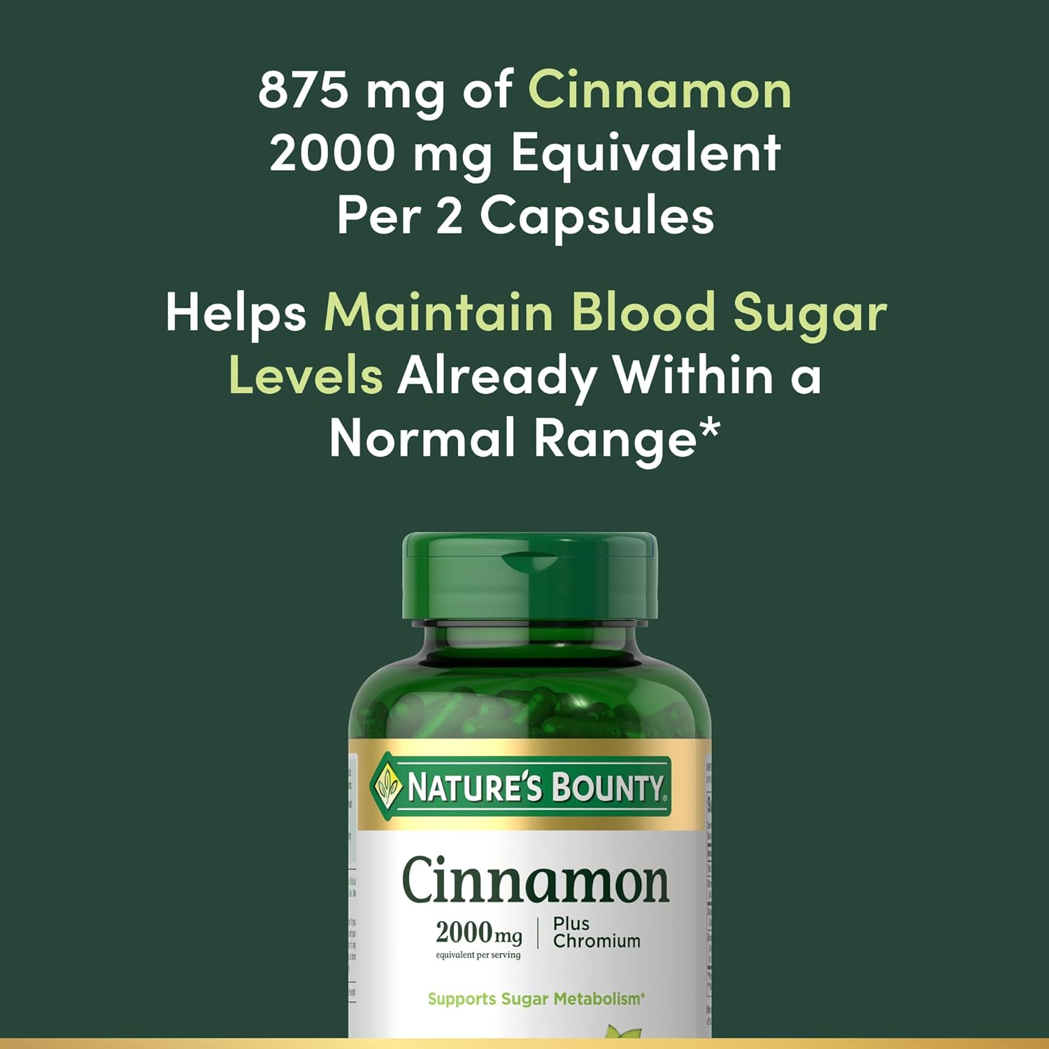 Nature's Bounty Cinnamon 2000mg With Chromium Capsules For Blood Sugar Support 60's