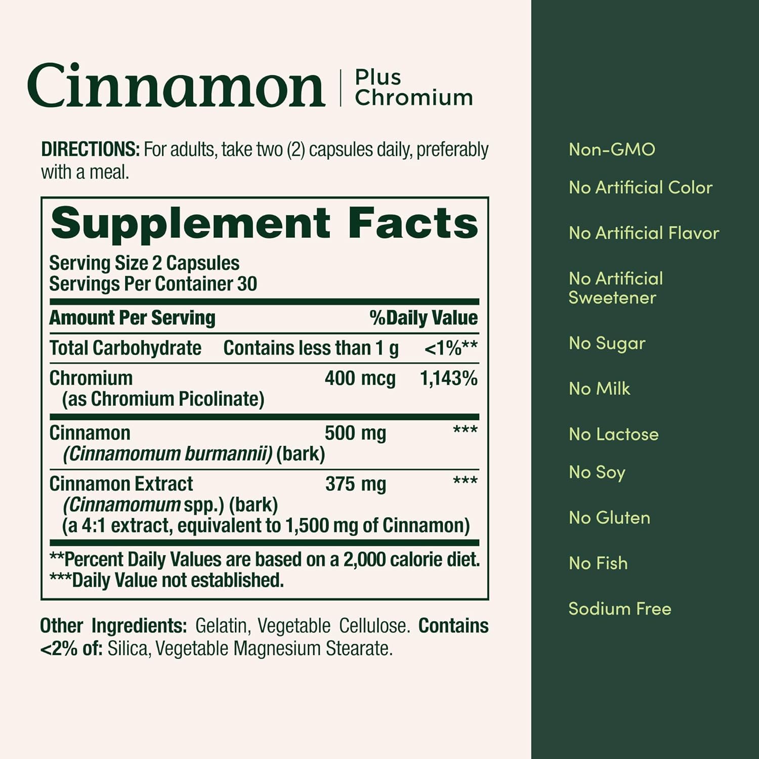 Nature's Bounty Cinnamon 2000mg With Chromium Capsules For Blood Sugar Support 60's