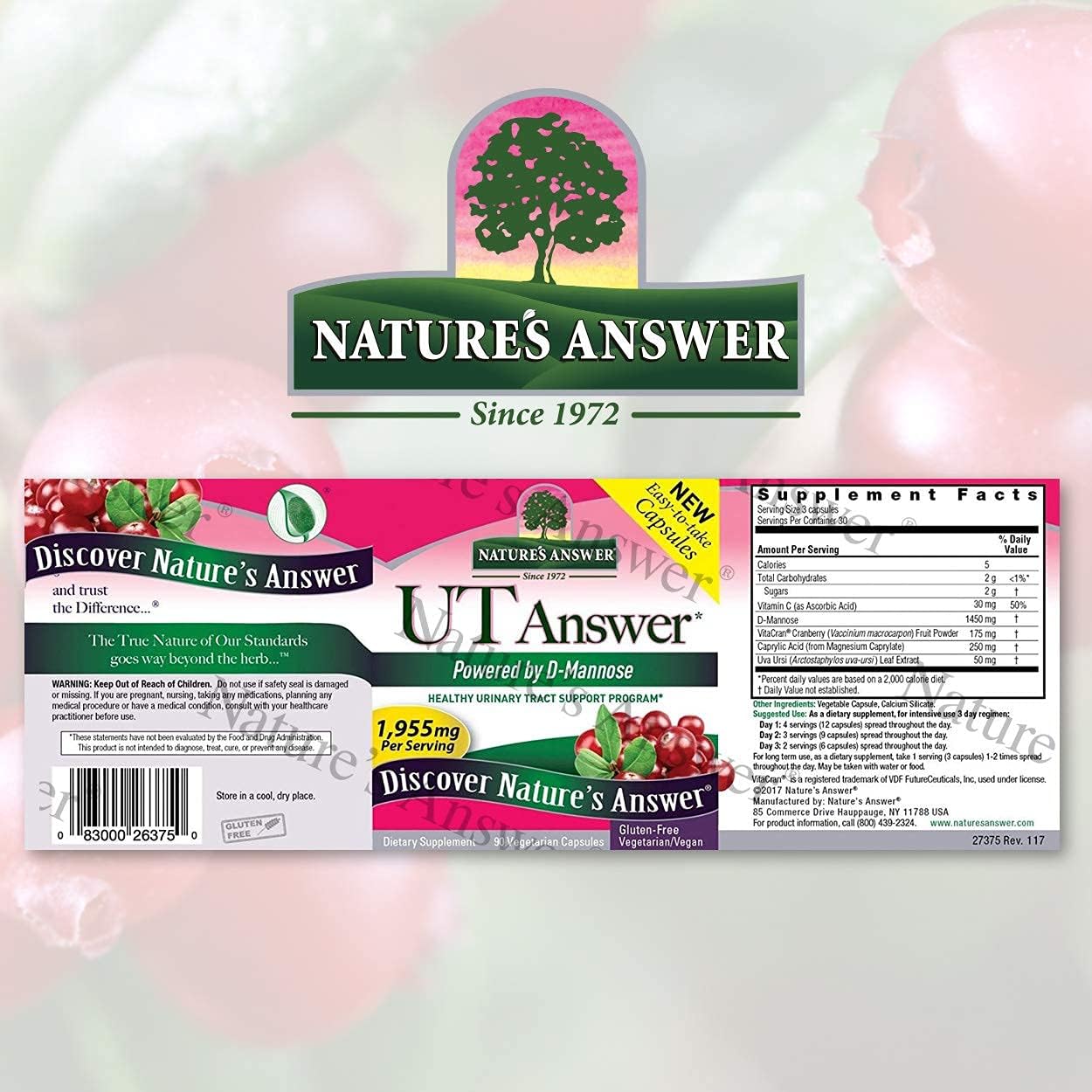 Nature's Answer Ut Answer 1955mg Veg Capsules 90's For Urinary Tract & Bladder Health