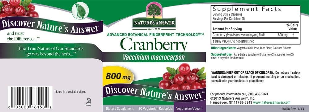 Nature's Answer Cranberry 800mg Veg Capsules 90's For Urinary Tract, Bladder & Kidney Health
