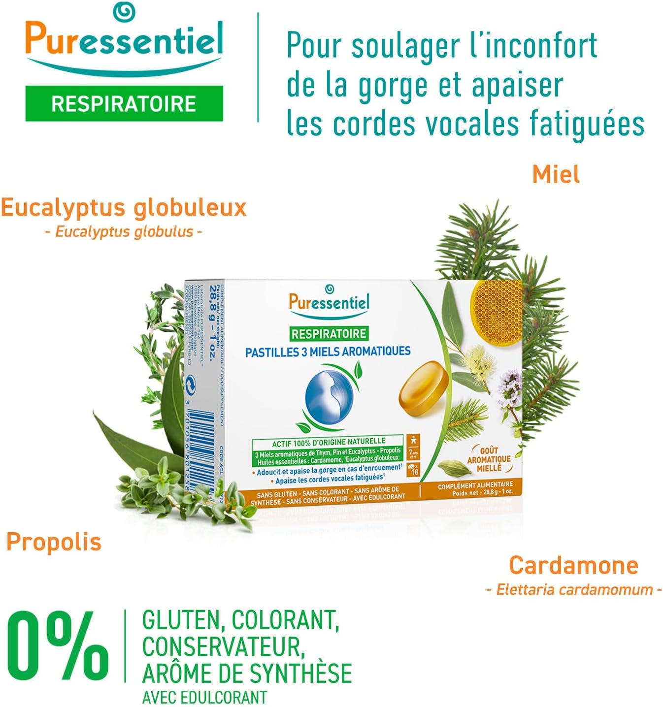 Puressent Respiratory Lozenges With 3 Aromatic Honey Flavors 18's