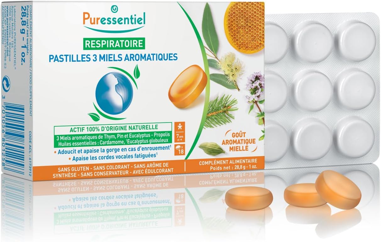 Puressent Respiratory Lozenges With 3 Aromatic Honey Flavors 18's
