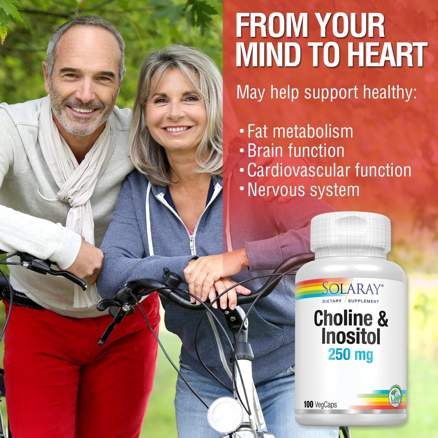 Solaray Choline & Inositol 250mg Vegcaps 100's For Liver Health, Brain Function & Nervous System Support