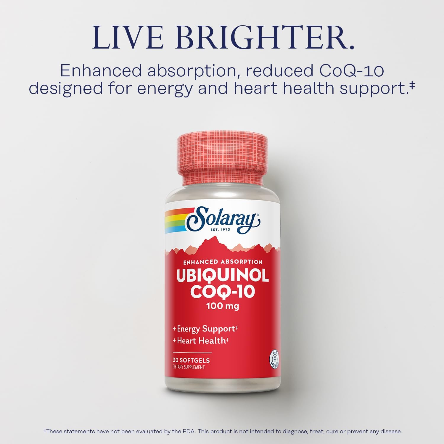 Solaray Ubiquinol Coq-10 100mg Softgels 30's For Heart Health, Cellular Energy & Antioxidant Support
