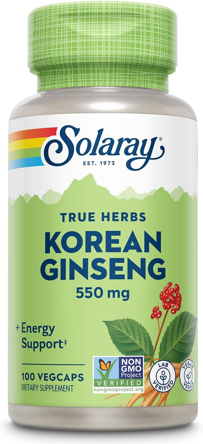 Solaray Korean Ginseng 550mg Vegcaps 50's For Energy, Stamina, Mental Performance & Immune Support