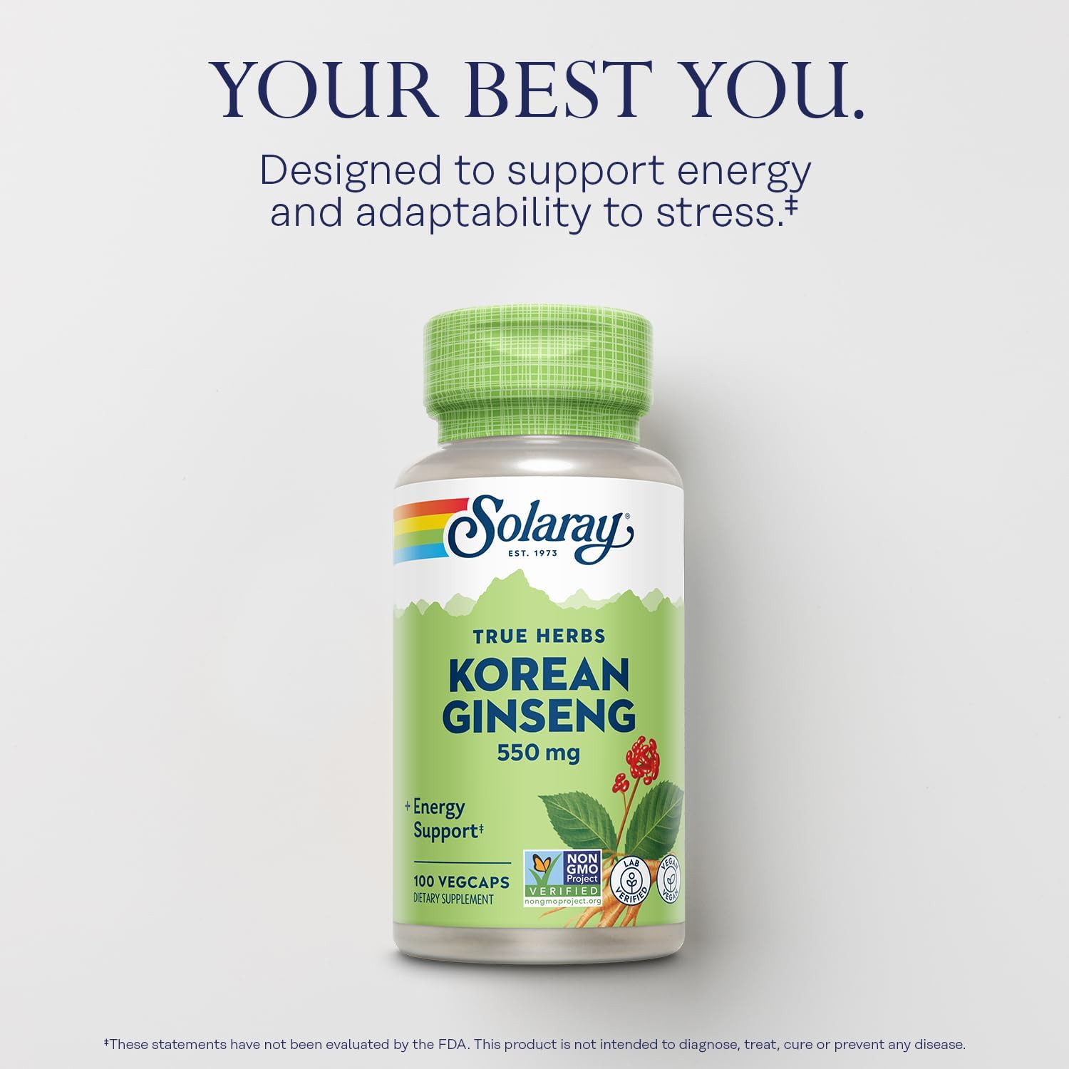 Solaray Korean Ginseng 550mg Vegcaps 50's For Energy, Stamina, Mental Performance & Immune Support