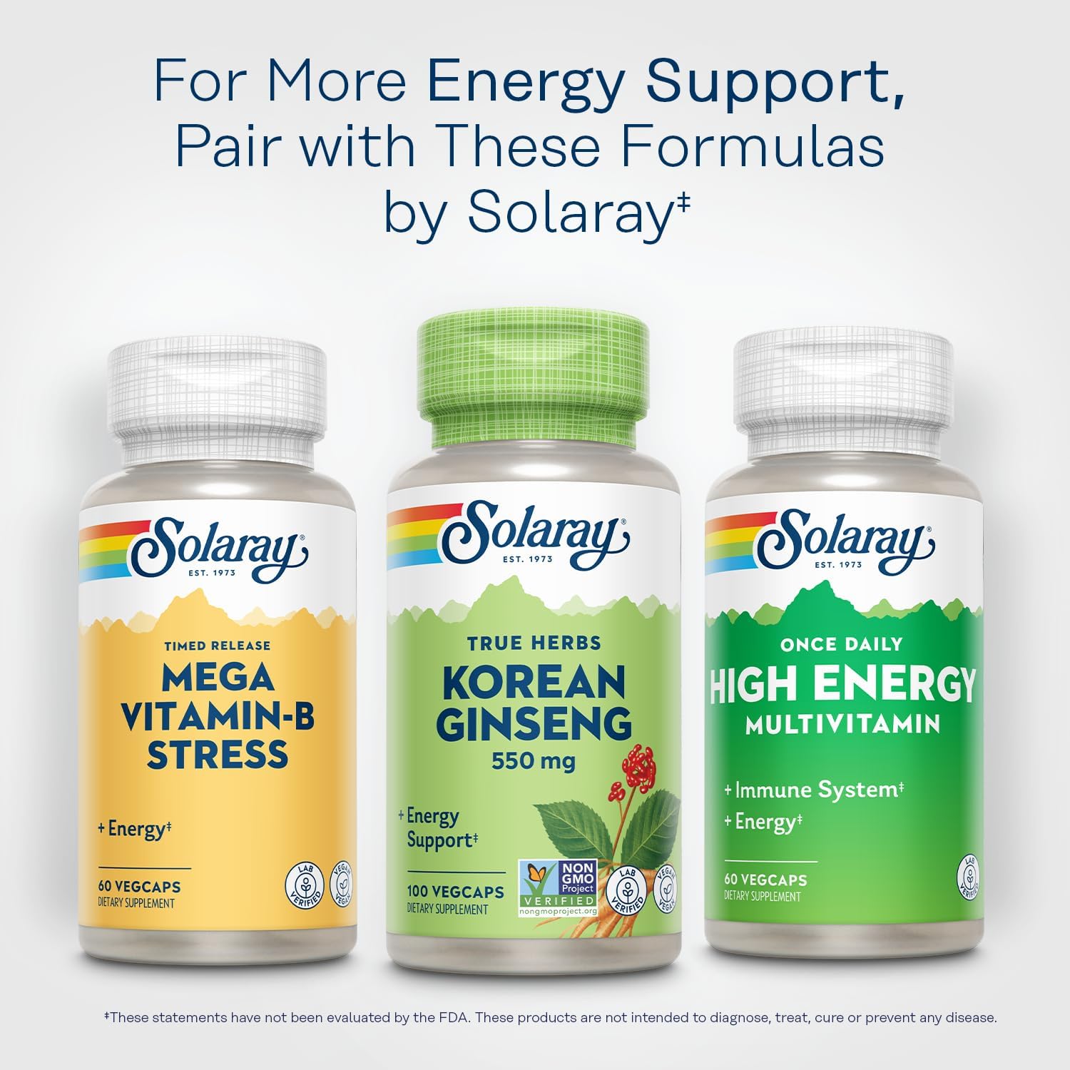 Solaray Korean Ginseng 550mg Vegcaps 50's For Energy, Stamina, Mental Performance & Immune Support