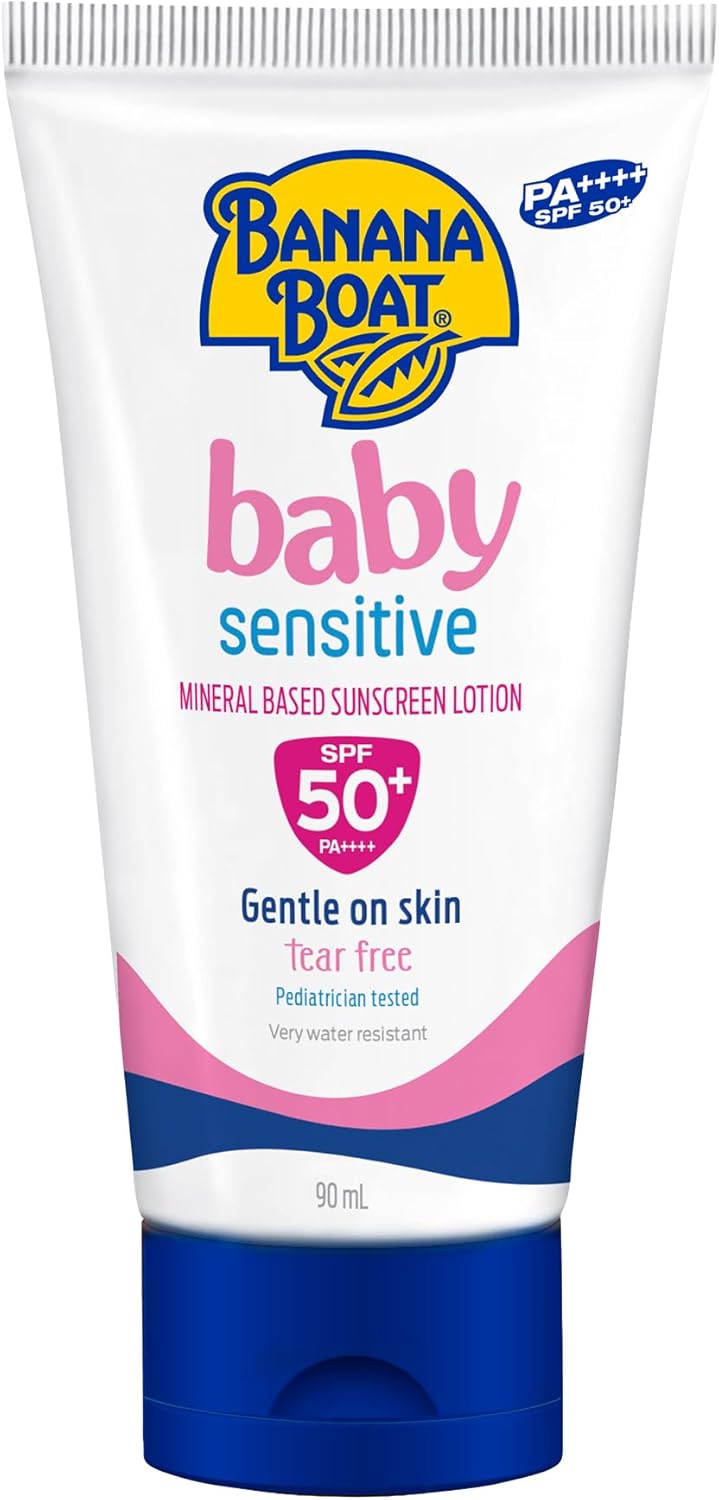 Banana Boat Baby Sensitive Mineral-based Sunscreen Lotion Spf50+ Pa++++ 90ml, Tear-free, Gentle On Skin, Pediatrician Tested & Very Water Resistant (1+1 Offer)