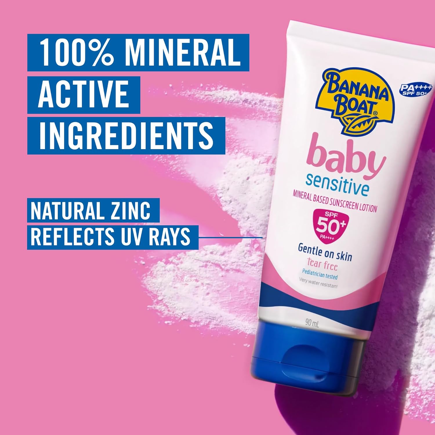 Banana Boat Baby Sensitive Mineral-based Sunscreen Lotion Spf50+ Pa++++ 90ml, Tear-free, Gentle On Skin, Pediatrician Tested & Very Water Resistant (1+1 Offer)