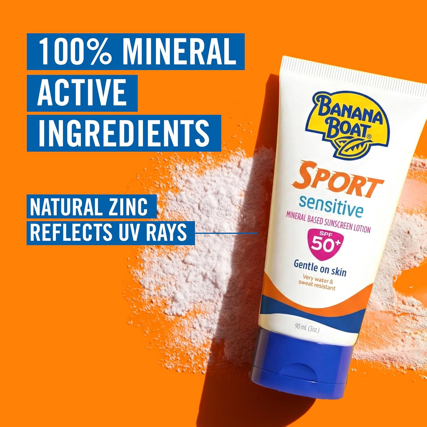 Banana Boat Sport Sensitive Mineral-based Sunscreen Lotion Spf50+ Pa++++ 90ml, Very Sweat & Water Resistant (1+1 Offer)