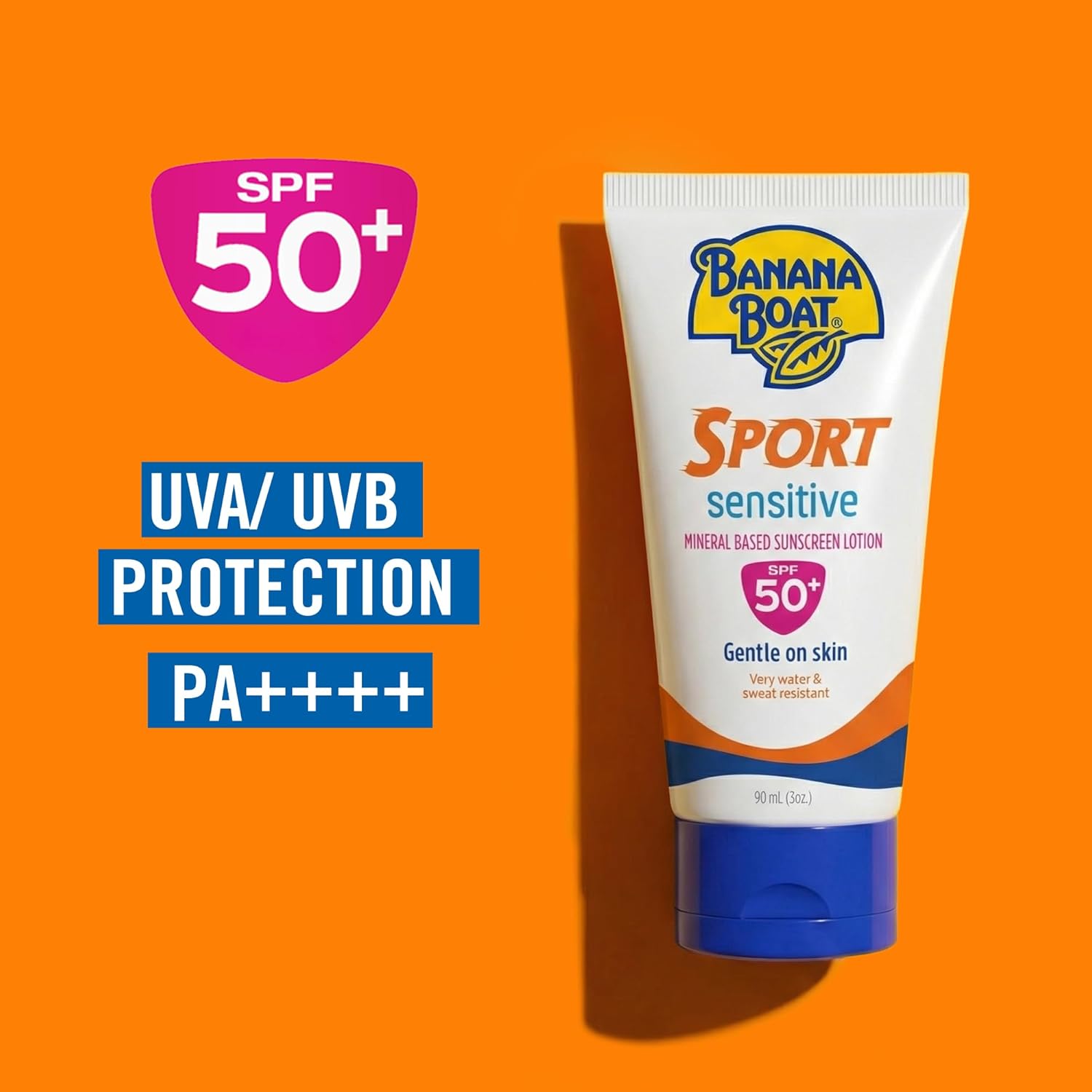 Banana Boat Sport Sensitive Mineral-based Sunscreen Lotion Spf50+ Pa++++ 90ml, Very Sweat & Water Resistant (1+1 Offer)
