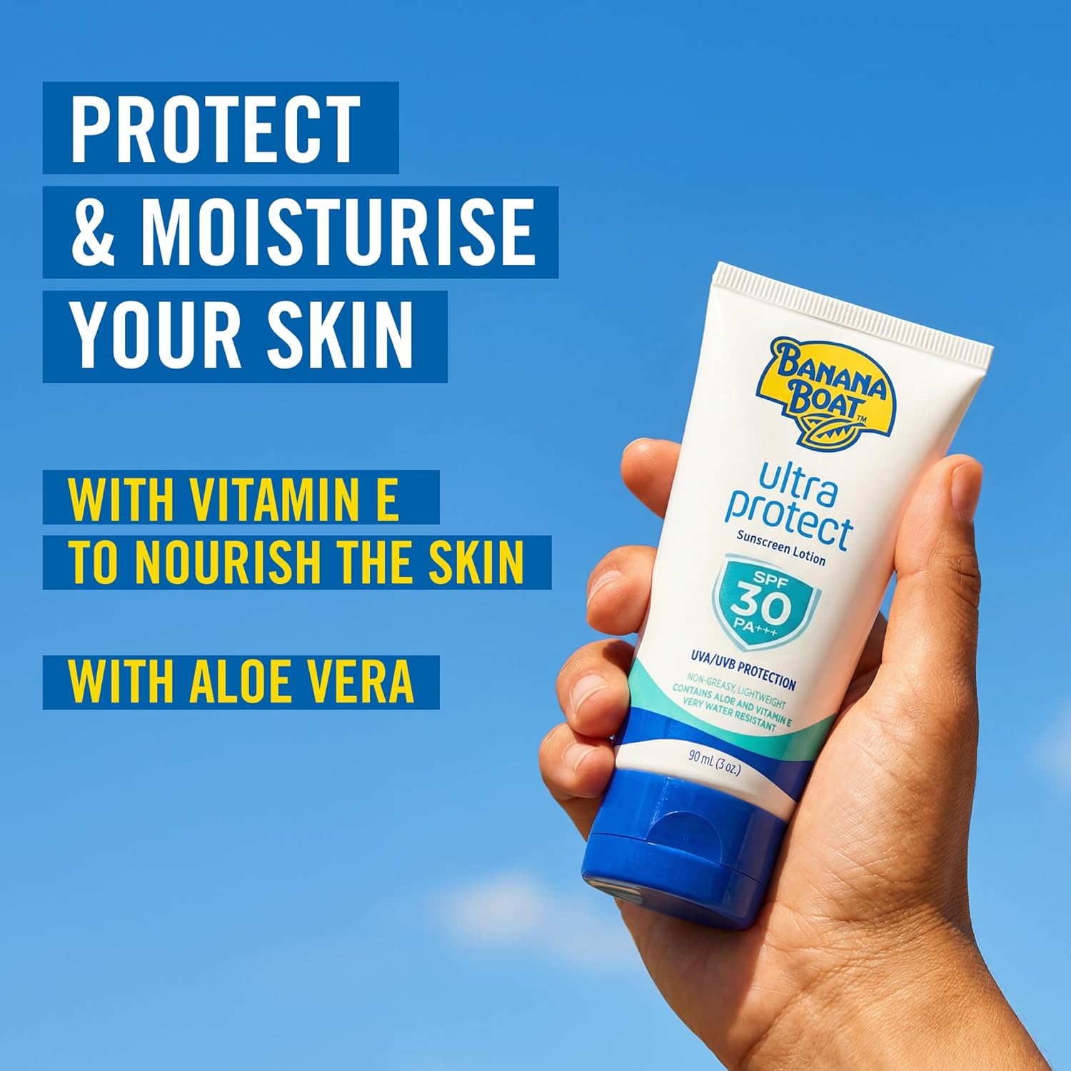 Banana Boat Ultra Protect Sunscreen Lotion Spf30 Pa++++ 90ml With Uva & Uvb Protection, Aloe Vera & Vitamin E, Lightweight Non-greasy & Very Water Resistant (1+1 Offer)